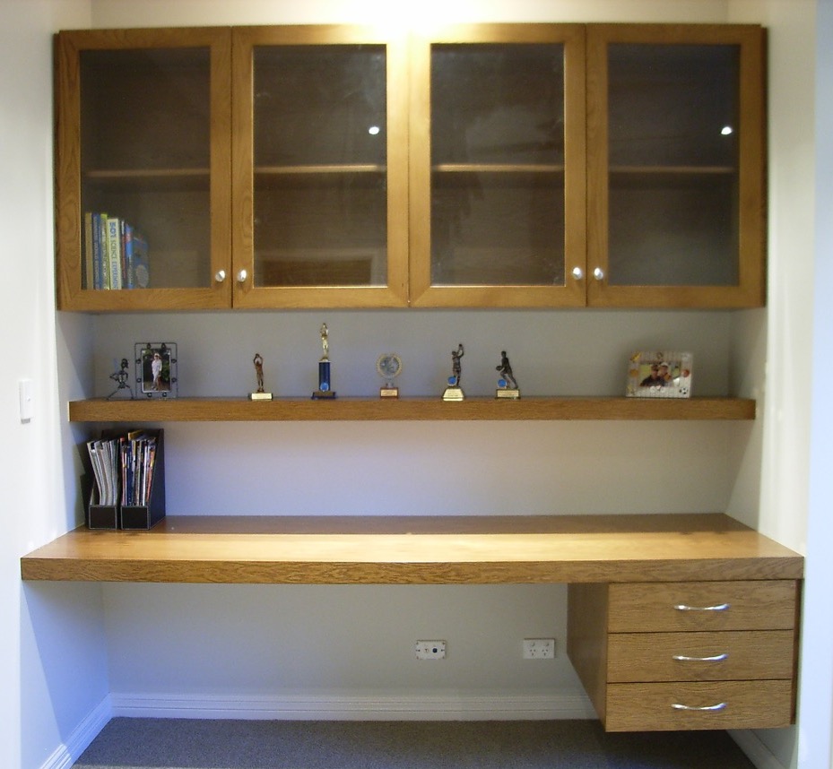 Built In Study Desk With Overhead Cabinet