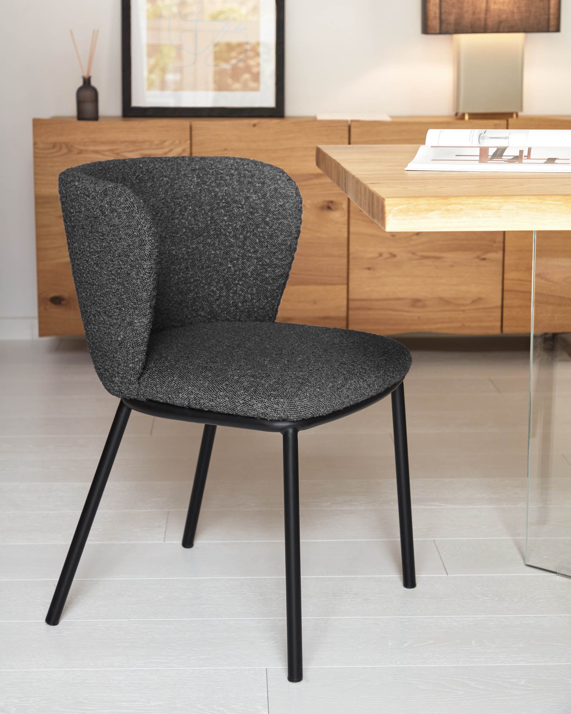 Ciselia Dining Chair Black Boucle