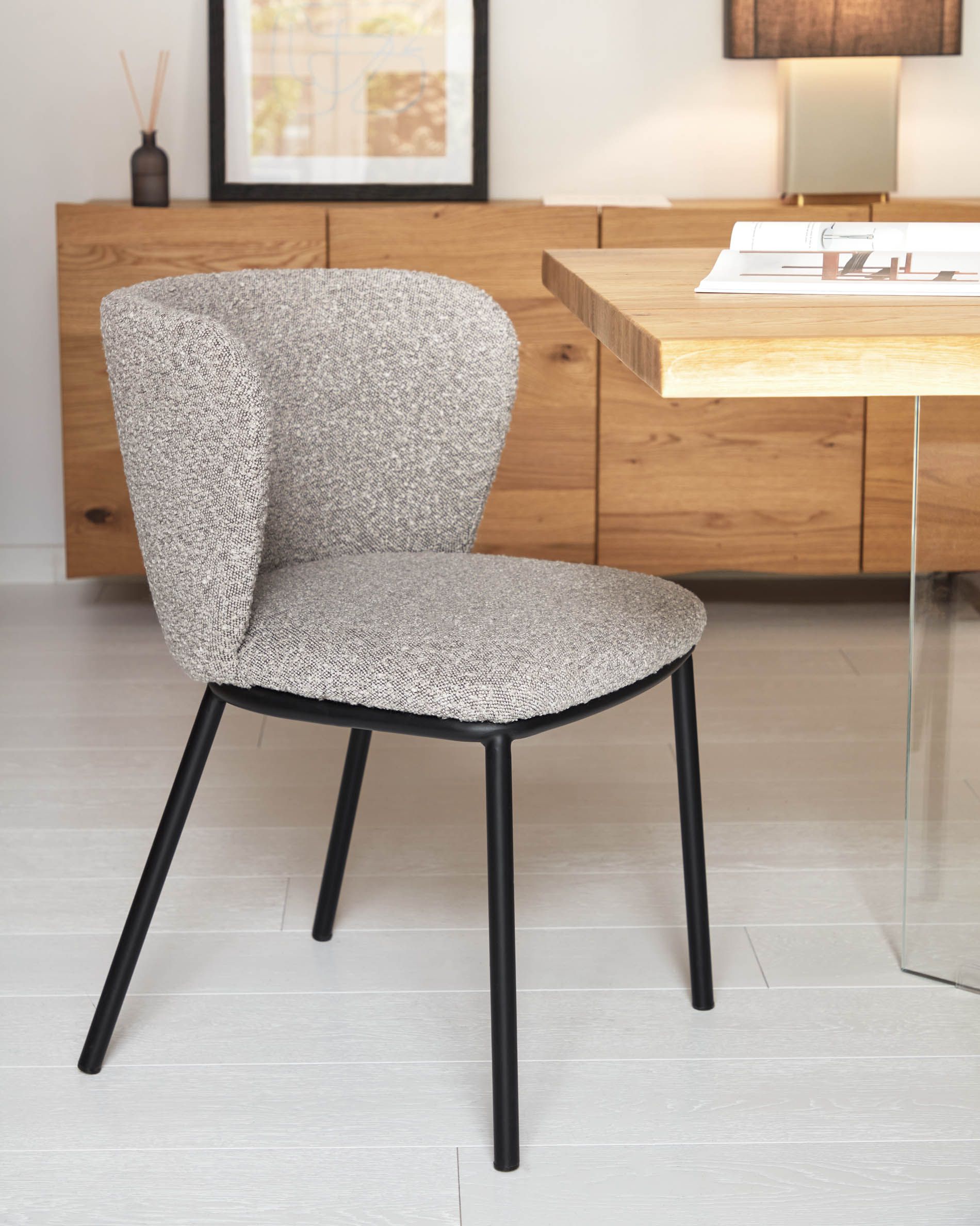 Ciselia Dining Chair Grey Boucle